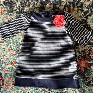 Janie and Jack Navy Striped Dress with Coral Flower
